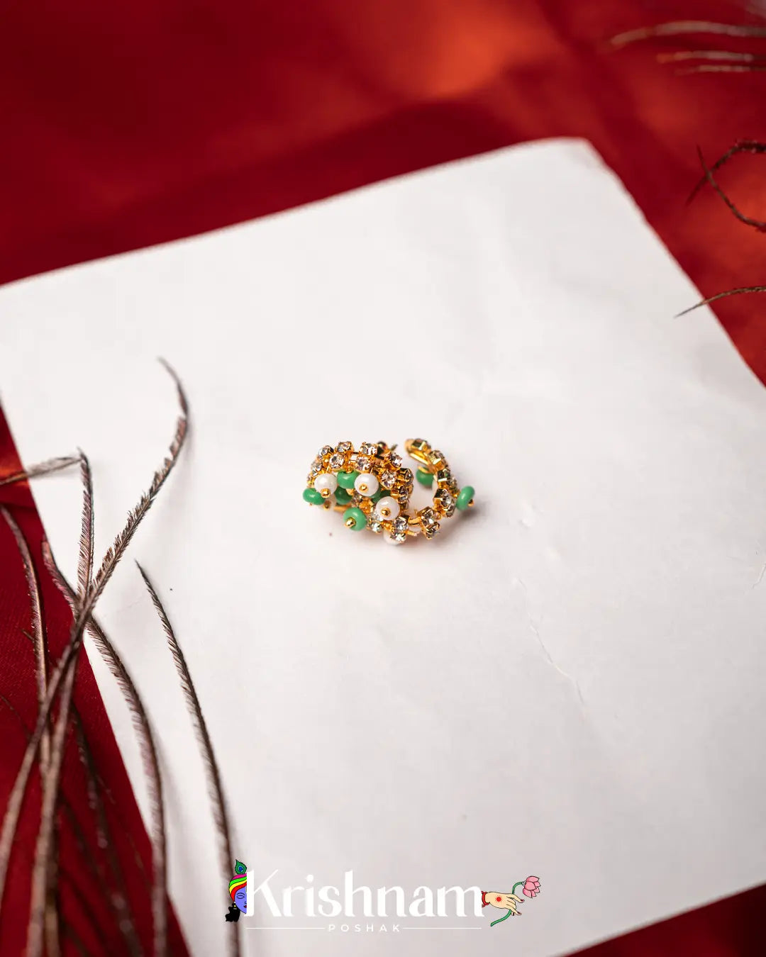 Kundan Moti Hanging Kangan for Shree Radha ,Shree Krishna & Laddu Gopal Ji (Fits to Size 0to3) (1 Set) - Krishnam Poshak