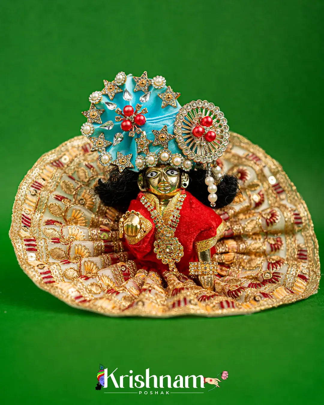 Velvet Red Dress with Gota Patti Border Laddu Gopal (Pagdi Not Included) Krishnam Poshak