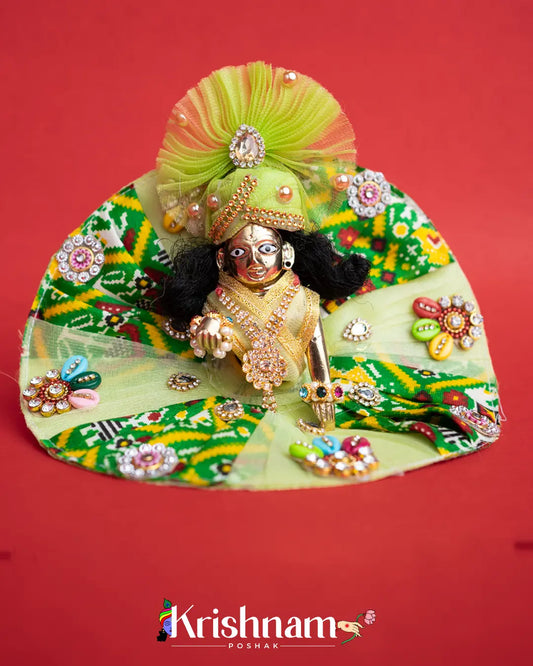 Green Net Bandhej Dress for Laddu Gopal (Pagdi Included) - Lord of Universe