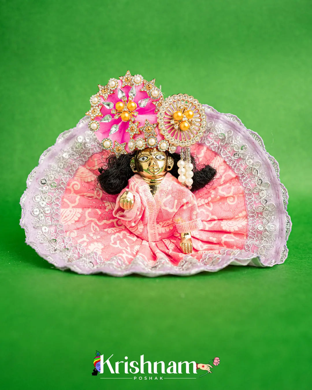 Cotton Pink Dress With Silver Work For Laddu Gopal (Without Pagdi ) - Krishnam Poshak