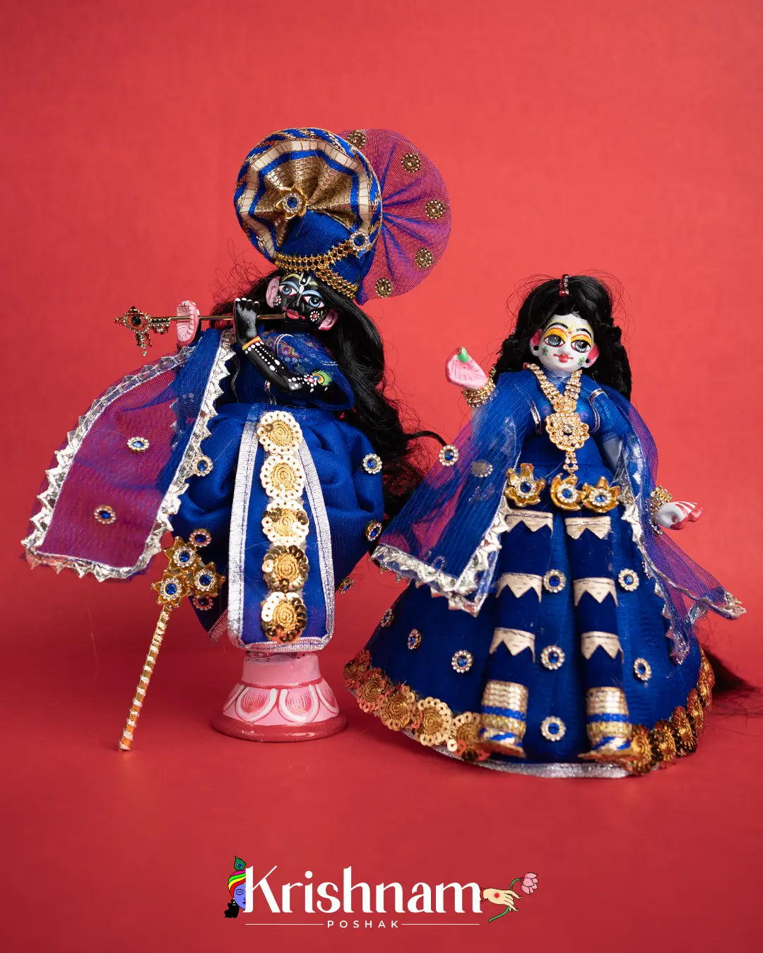 "Navy Blue Radha Krishna Dress - Crafted with Love in Rajasthan" (Dress Only) (Pagdi & Bansuri Included) - Krishnam Poshak