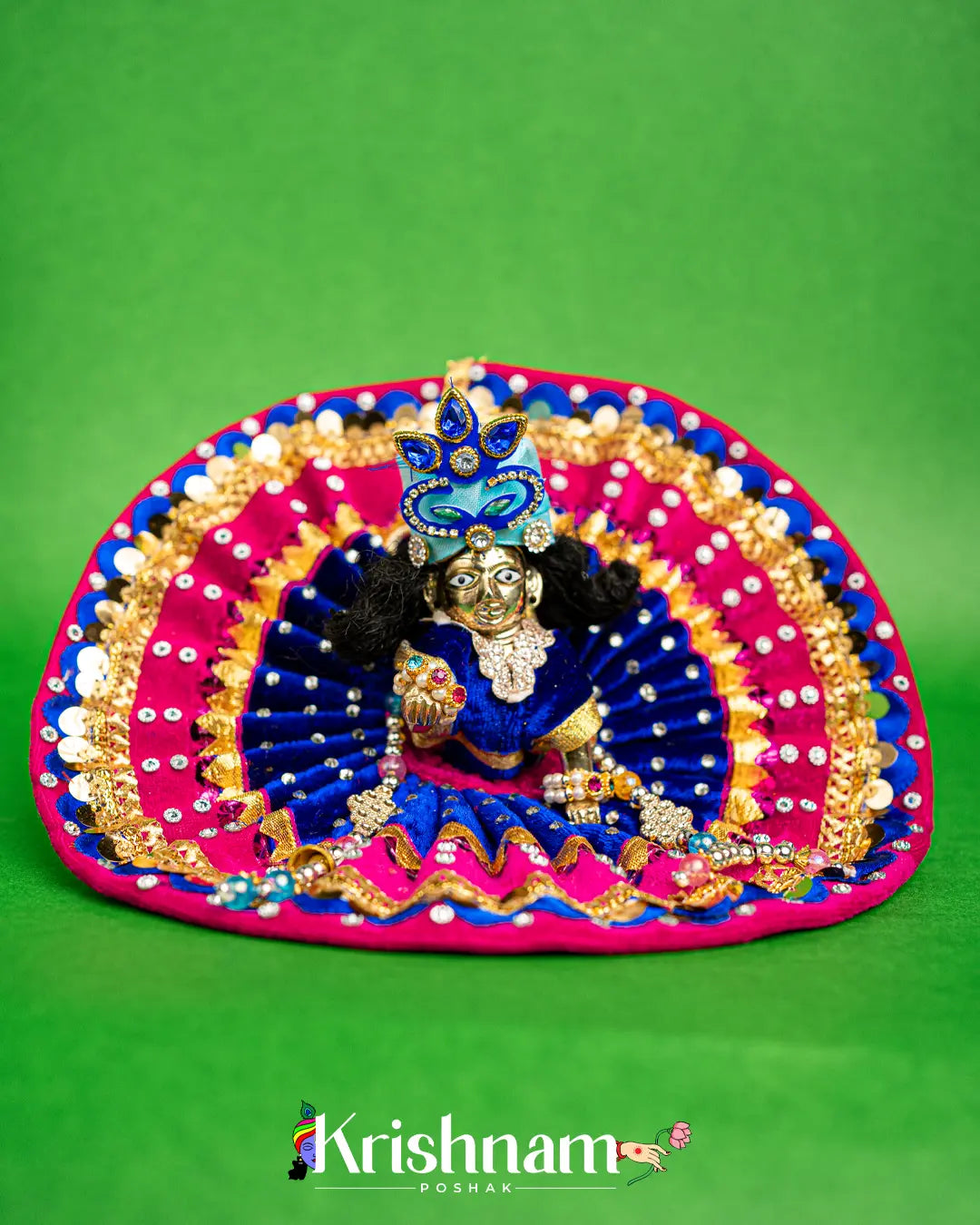 Velvet Blue & Pink Dress for Laddu Gopal (Pagdi & Patka Included) Krishnam Poshak