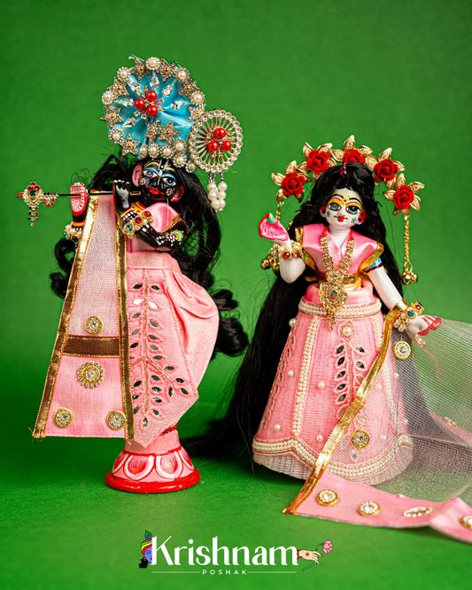 "Exquisite Handmade Baby Pink Radha Krishna Dresses - Crafted with Love in Kolkata" (Dress Only) (Pagdi Not Included) Lord of Universe