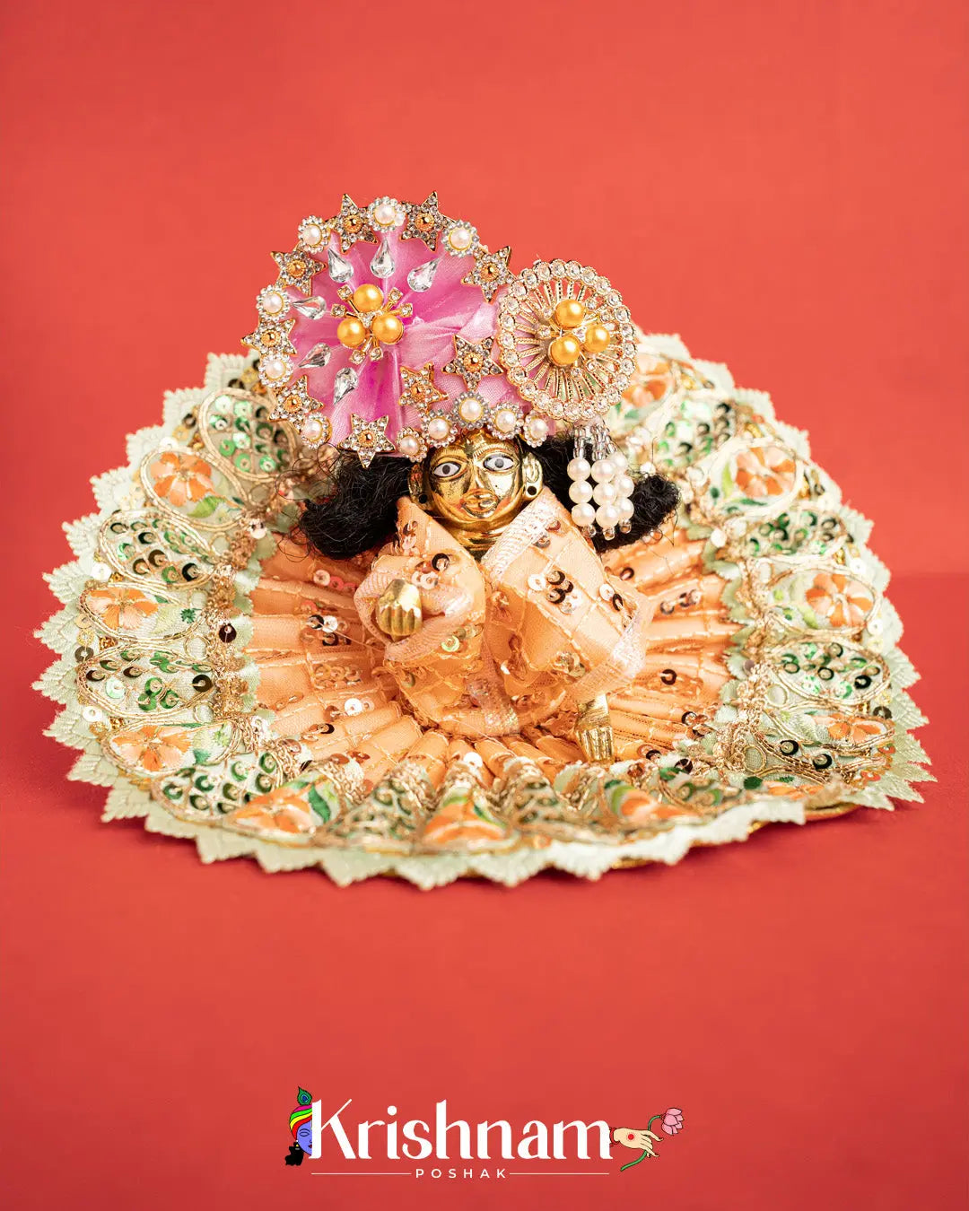 Orange Net Dress For Laddu Gopal (Without Pagdi ) - Krishnam Poshak