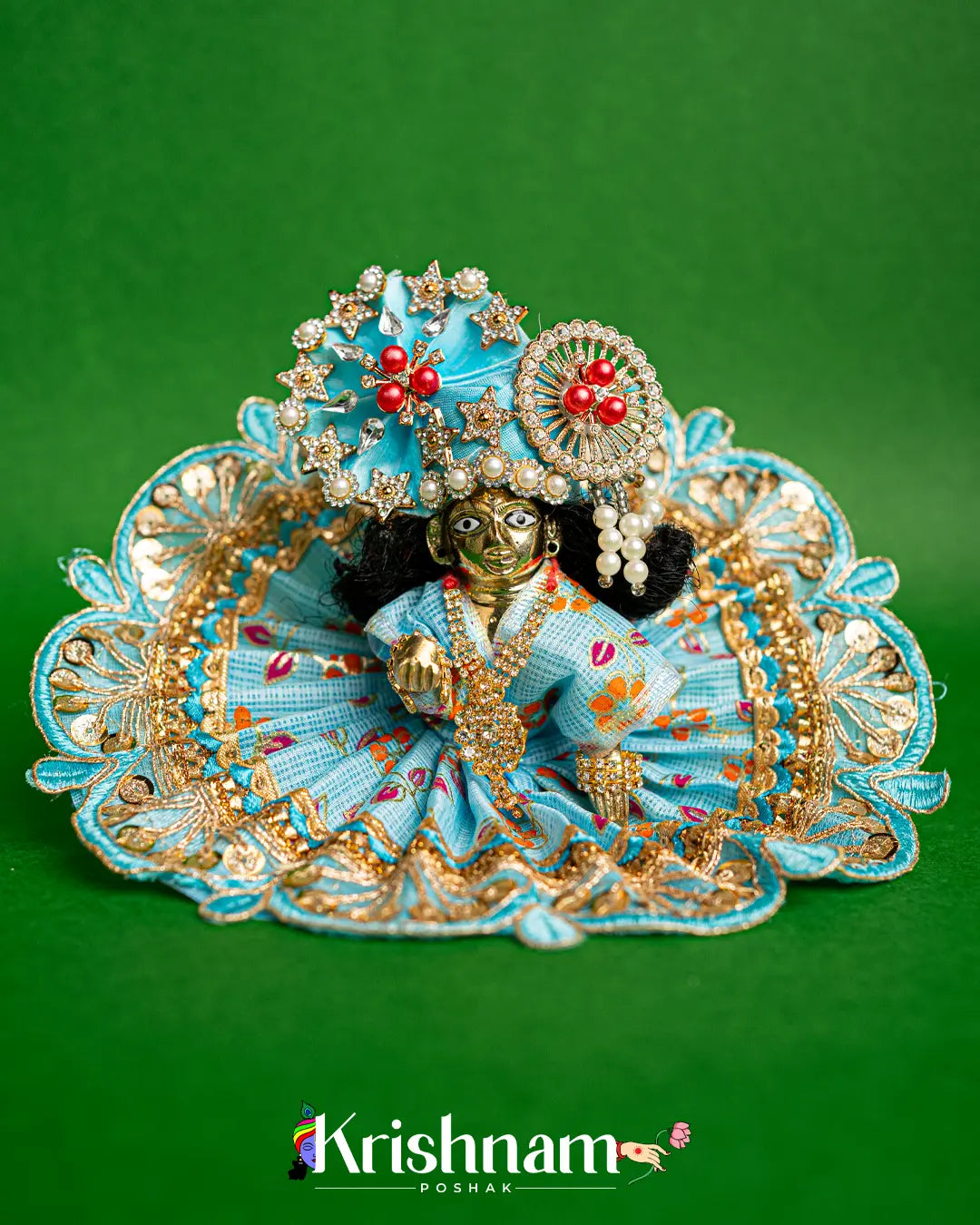 Blue Kota Doria Dress for Laddu Gopal Poshak (Pagdi Not Included) Krishnam Poshak