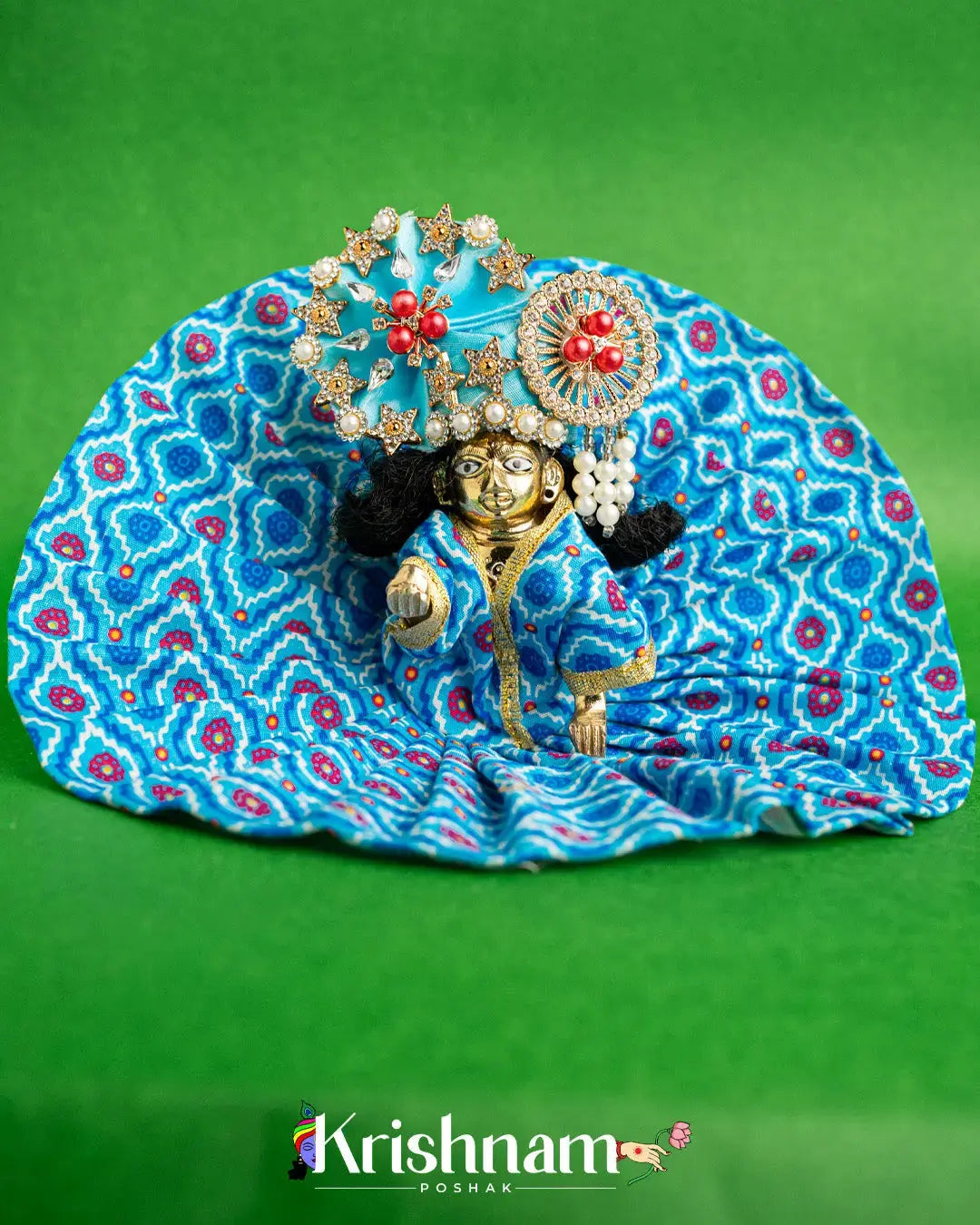 Printed Cotton Blue Dress For Laddu Gopal (Without Pagdi ) - Lord of Universe