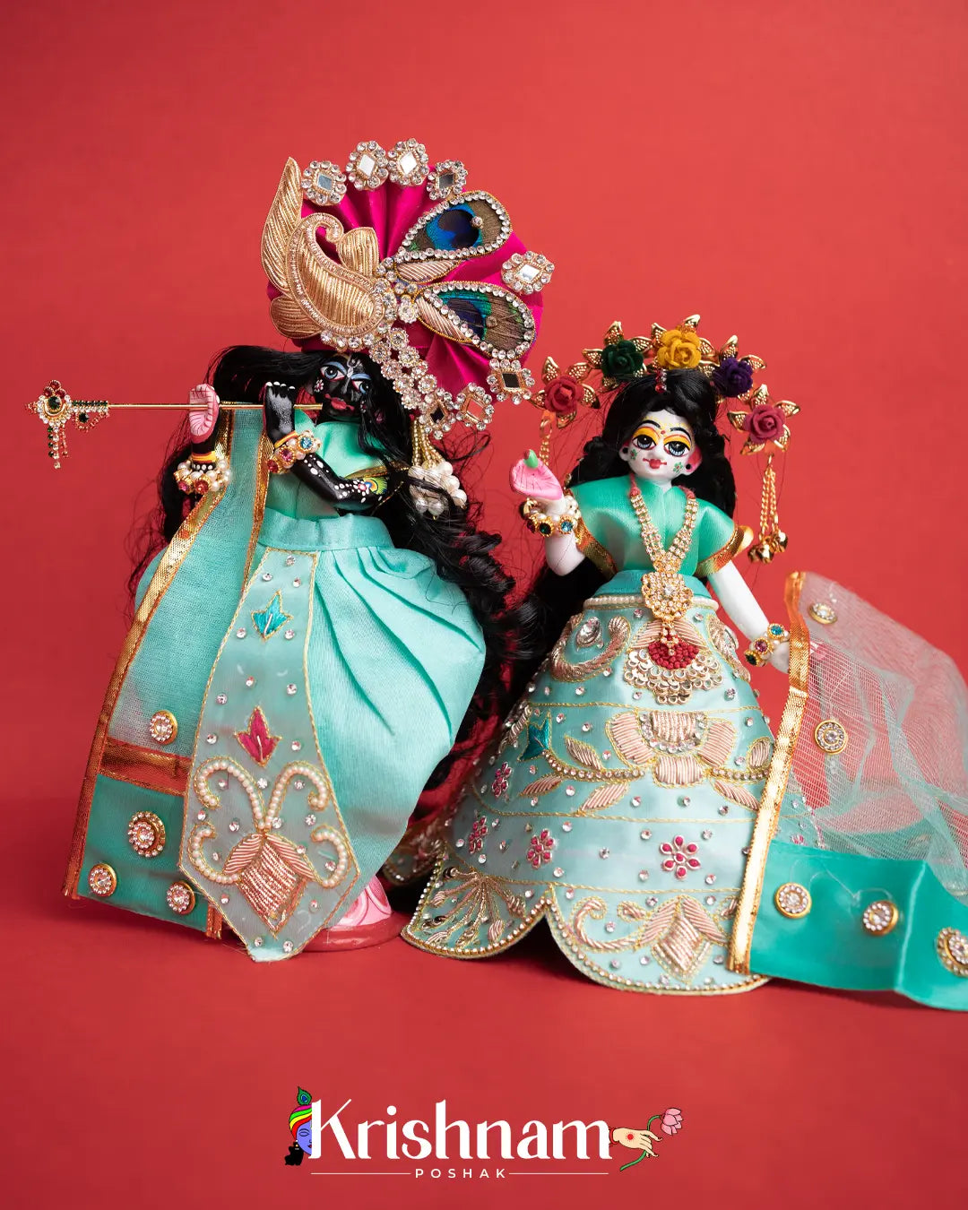 "Exquisite Handmade Sky Blue Radha Krishna Dresses / Poshak - Crafted with Love in Kolkata" (Dress Only) (Pagdi Not Included) Krishnam Poshak