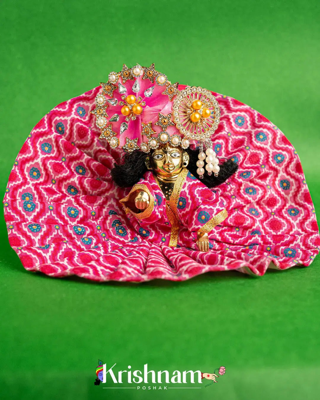 Printed  Cotton Pink  Dress For Laddu Gopal (Without Pagdi ) - Lord of Universe