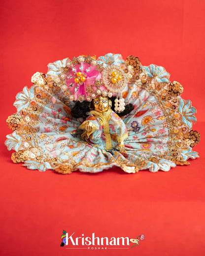 Sky Blue Floral  Dress For Laddu Gopal (Without Pagdi ) - Krishnam Poshak