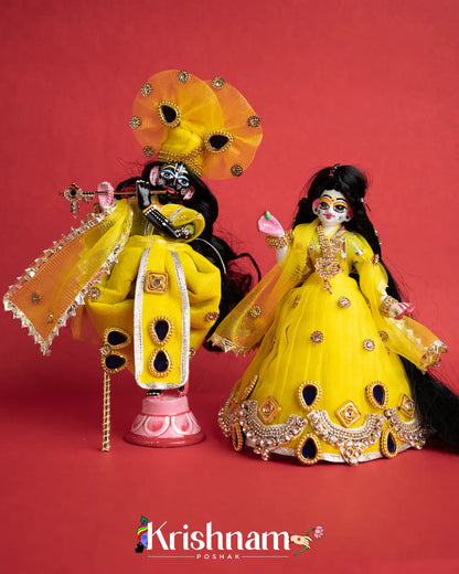 "Yellow Radha Krishna Dress - Crafted with Love in Rajasthan" (Dress Only) (Pagdi & Bansuri Included) - Krishnam Poshak
