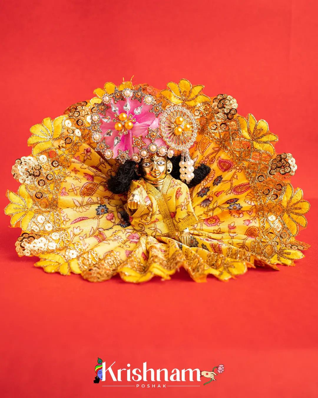 Yellow Floral Dress For Laddu Gopal (Without Pagdi ) - Krishnam Poshak