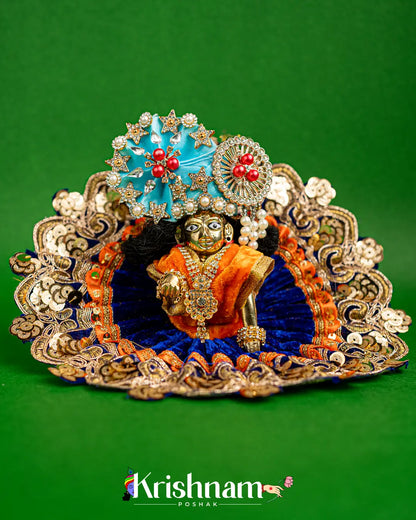 Velvet Blue Dress with Gota Border Laddu Gopal (Pagdi Not Included) - Krishnam Poshak