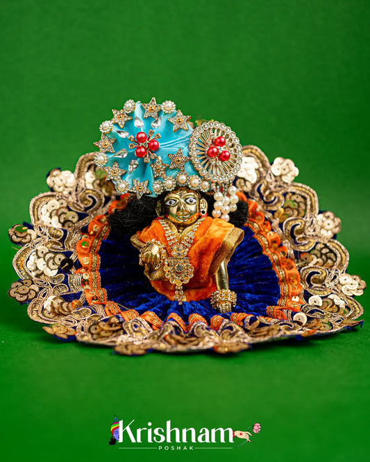 Velvet Blue Dress with Gota Border Laddu Gopal (Pagdi Not Included) - Lord of Universe