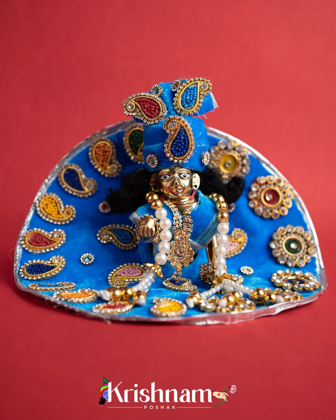 Blue Soft Velvet Heavy Laddu Gopal Dress (Pagdi & Patka Included) - Lord of Universe
