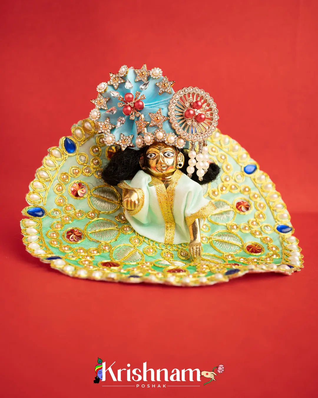 Green Dress With Golden Work For Laddu Gopal (Without Pagdi ) - Lord of Universe