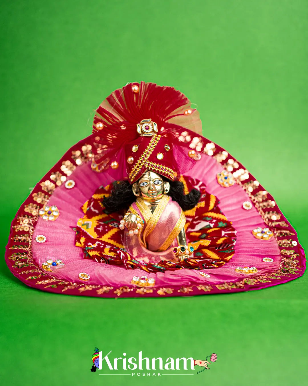 Pink Net Bandhej Dress for Laddu Gopal (Pagdi Included) Krishnam Poshak