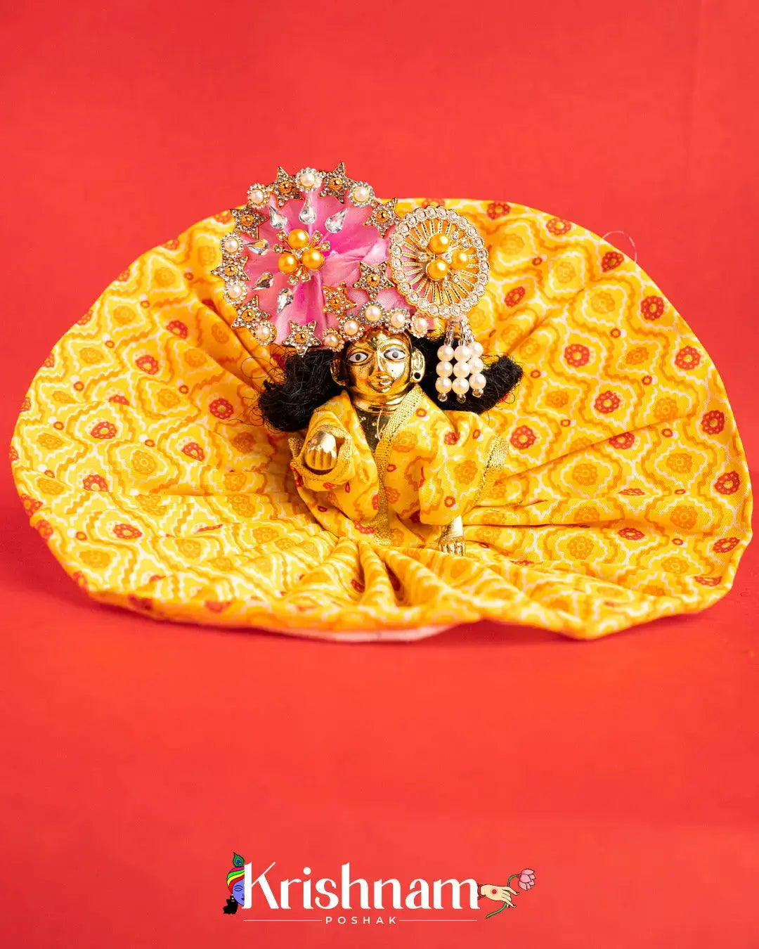 Printed  Cotton Yellow Dress For Laddu Gopal (Without Pagdi ) - Lord of Universe