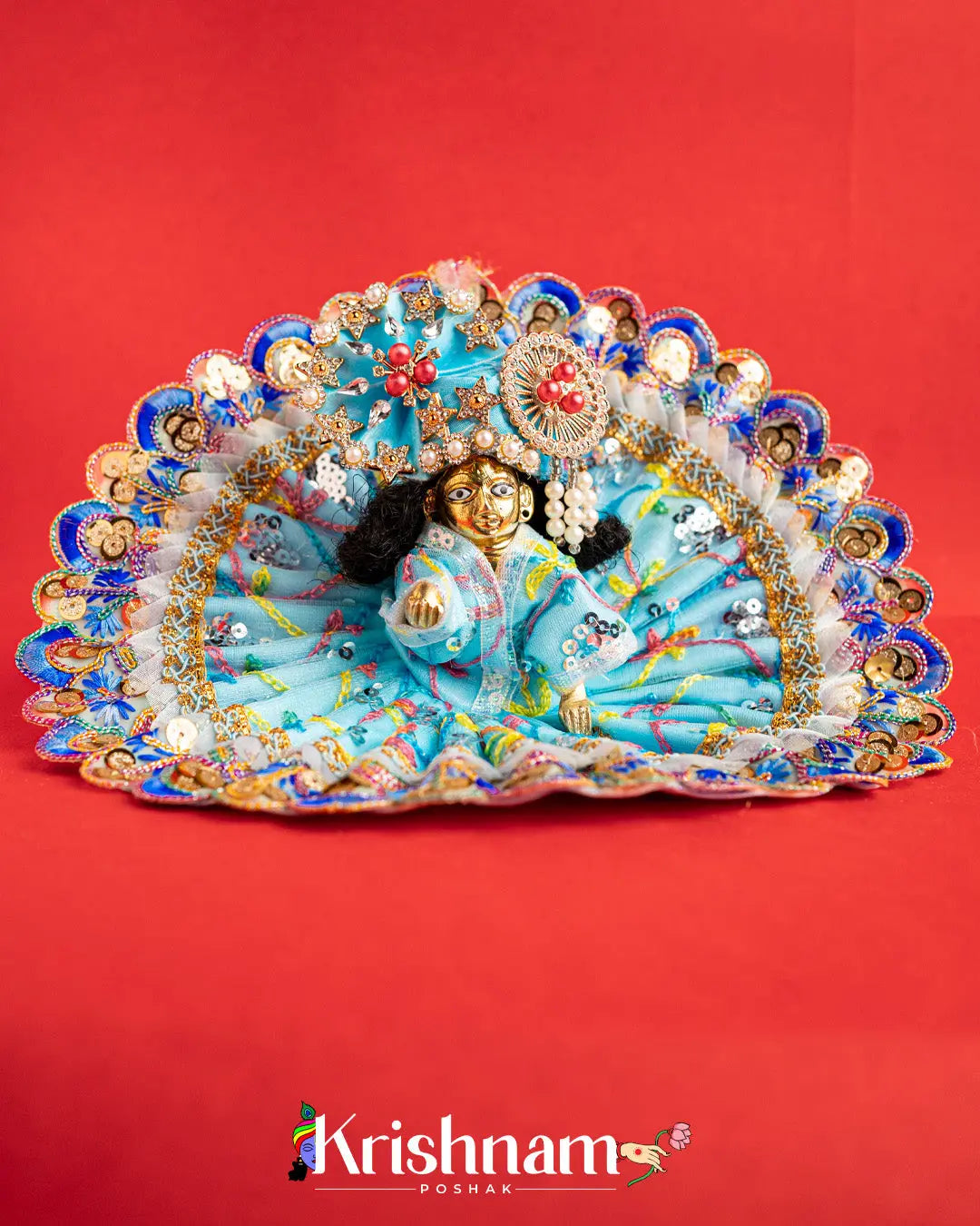 Net Blue Dress With Thread work For Laddu Gopal (Without Pagdi ) - Lord of Universe