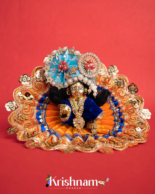 Velvet Orange Dress with Gota Patti Border Laddu Gopal (Pagdi Not Included) - Lord of Universe