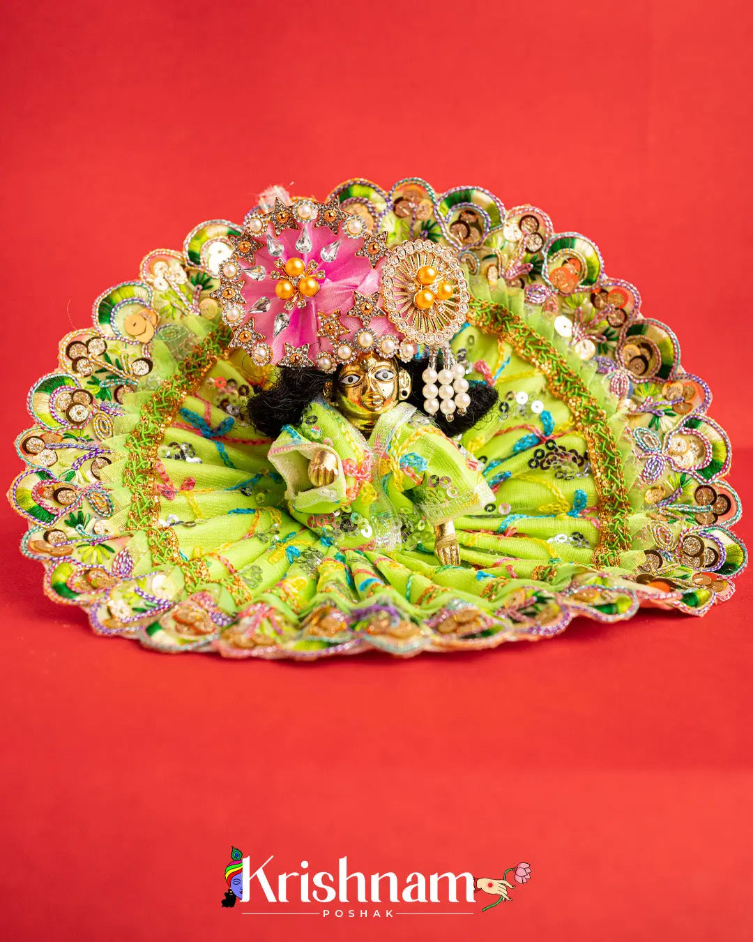 Net Green Dress With Thread work For Laddu Gopal (Without Pagdi ) - Lord of universe