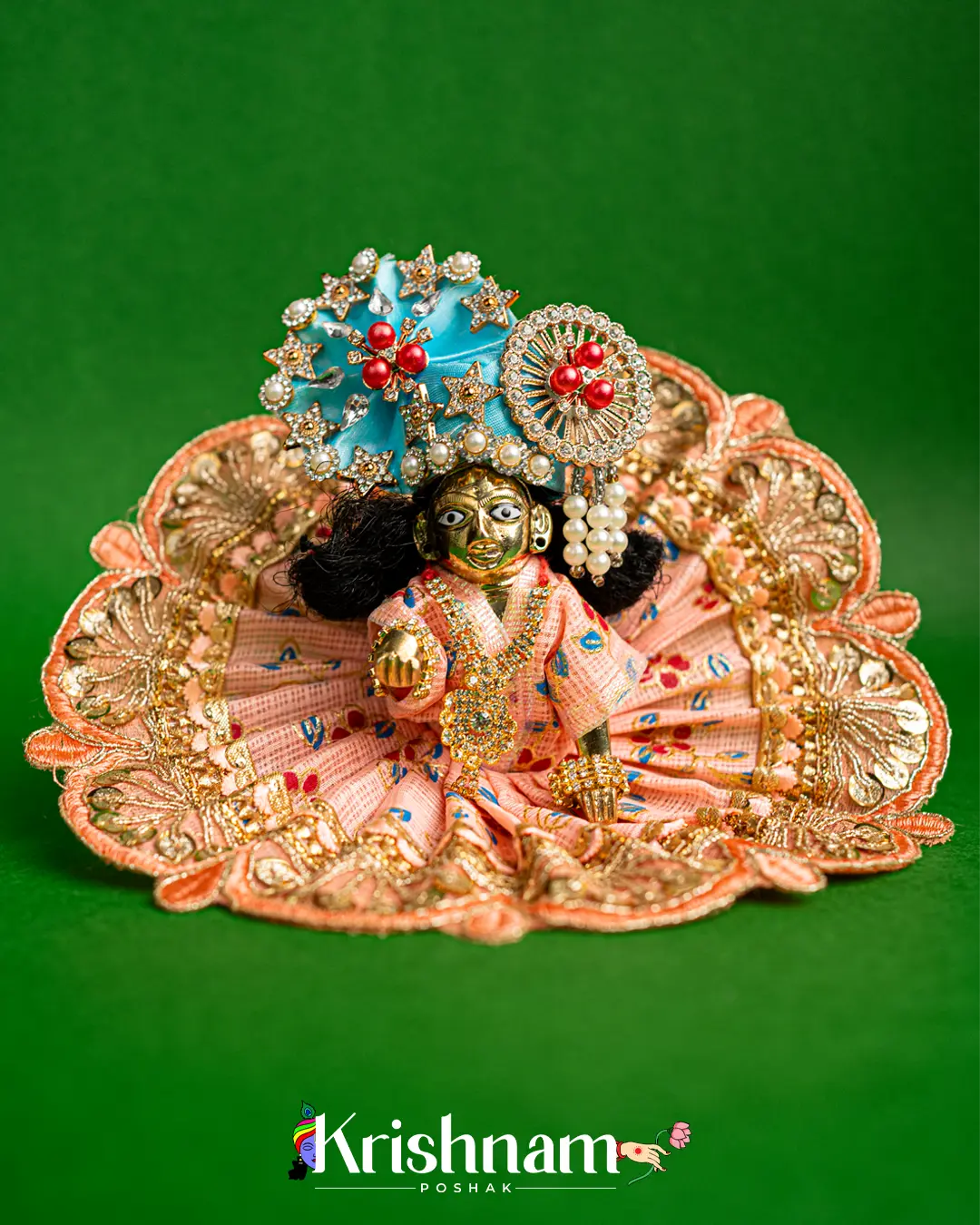 Peach Kota Doria Dress for Laddu Gopal (Pagdi Not Included) Krishnam Poshak