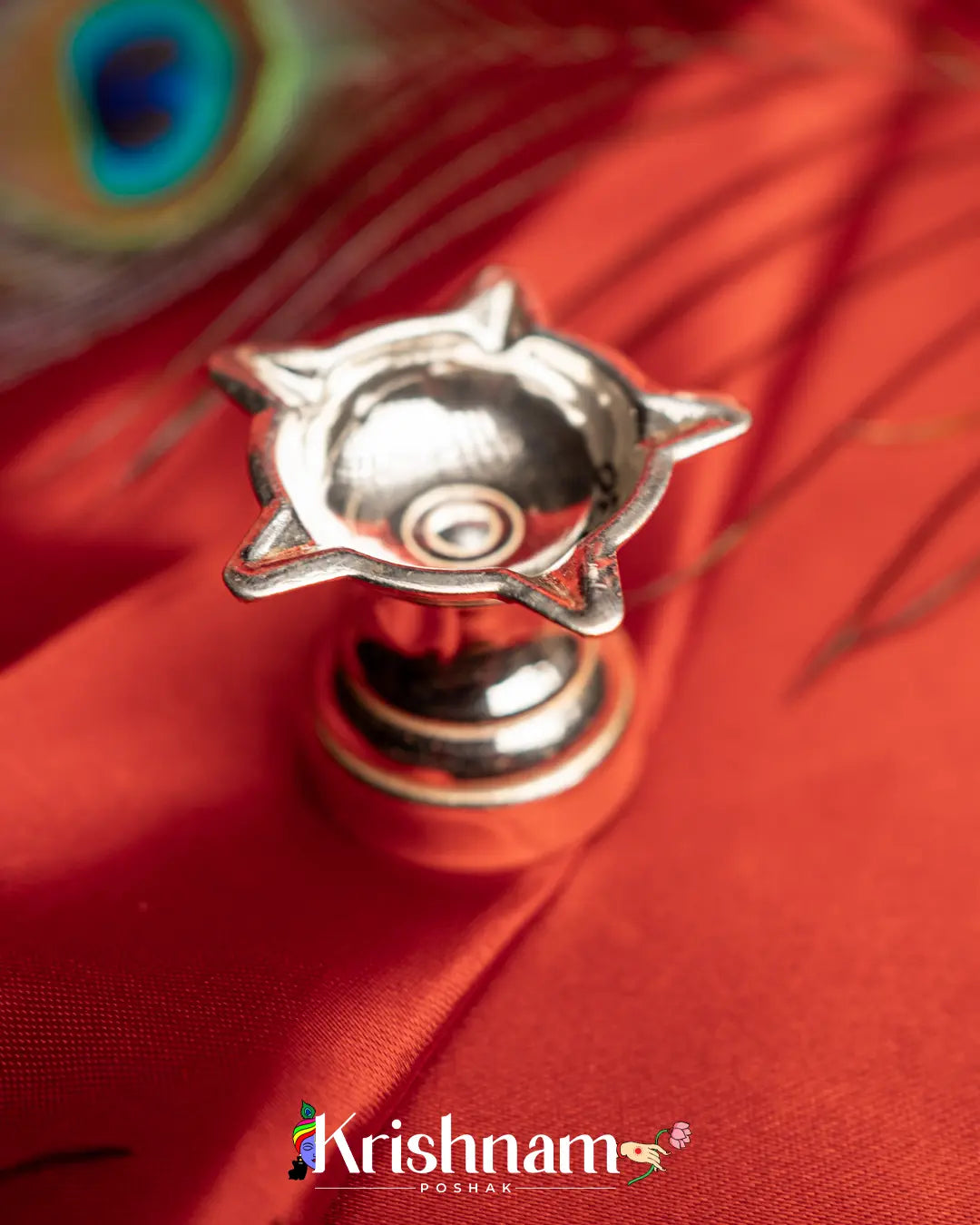 Silver Star Aarti Diya for Sacred Offerings (18 Grams Approx.) - Krishnam Poshak