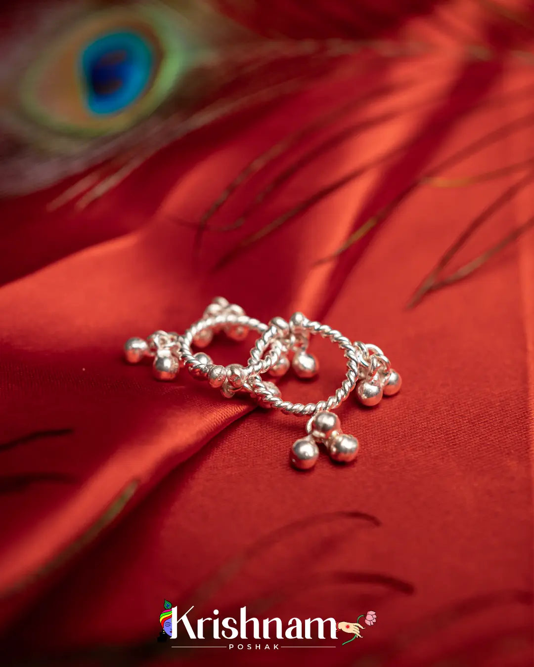 Silver Handmade Ghungroo Payal Shree Krishna, Shree Radha Rani & Laddu Gopala Ji (7.5 Grams Approx.) (1 Set) - Krishnam Poshak