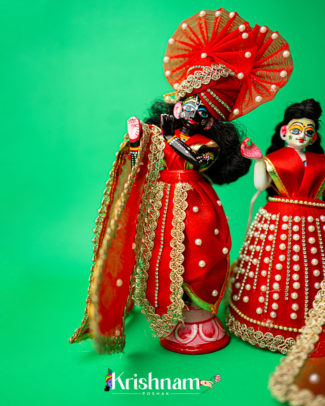 Red Moti Heavy dress for Radha Krishna ji Krishnam Poshak