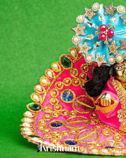 Pink Dress With Golden Work  For Laddu Gopal (Without Pagdi ) - Krishnam Poshak