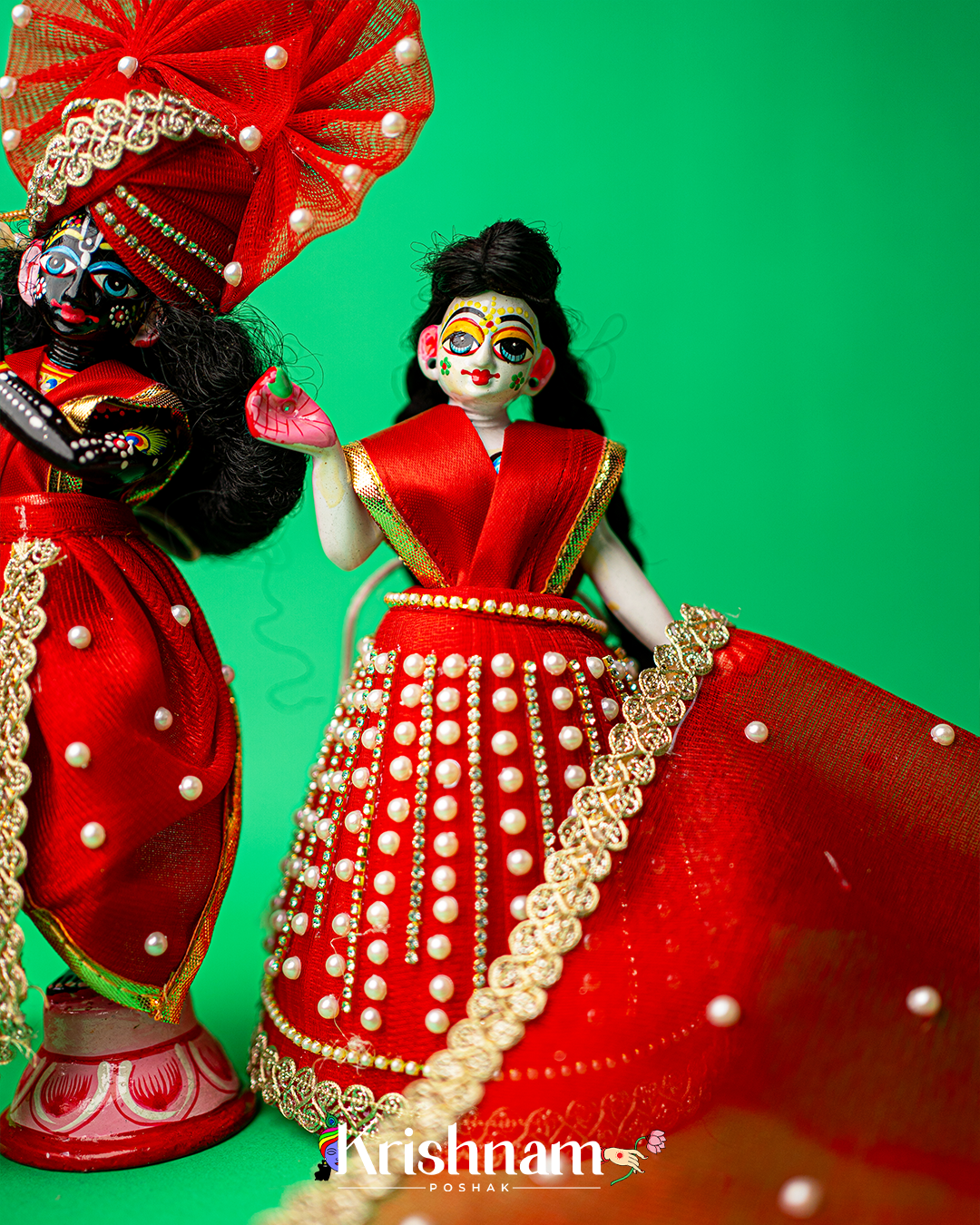 Red Moti Heavy dress for Radha Krishna ji Krishnam Poshak