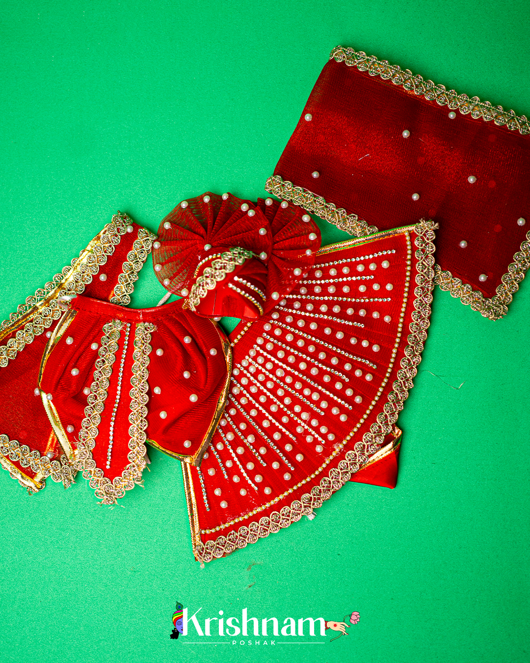 Red Moti Heavy dress for Radha Krishna ji Krishnam Poshak