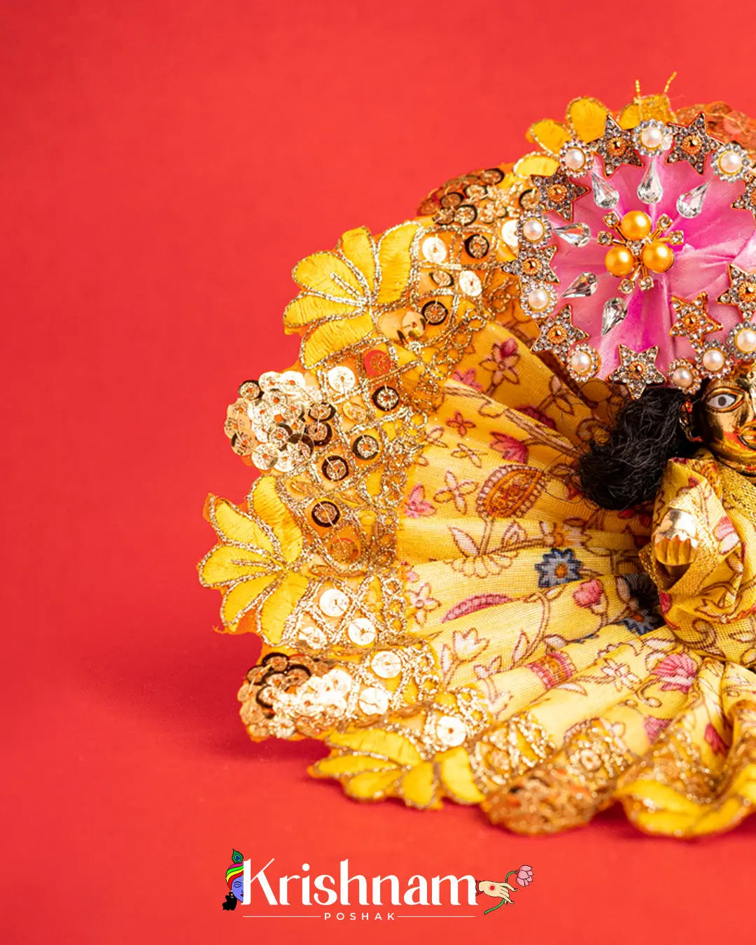 Yellow Floral Dress For Laddu Gopal (Without Pagdi ) - Krishnam Poshak
