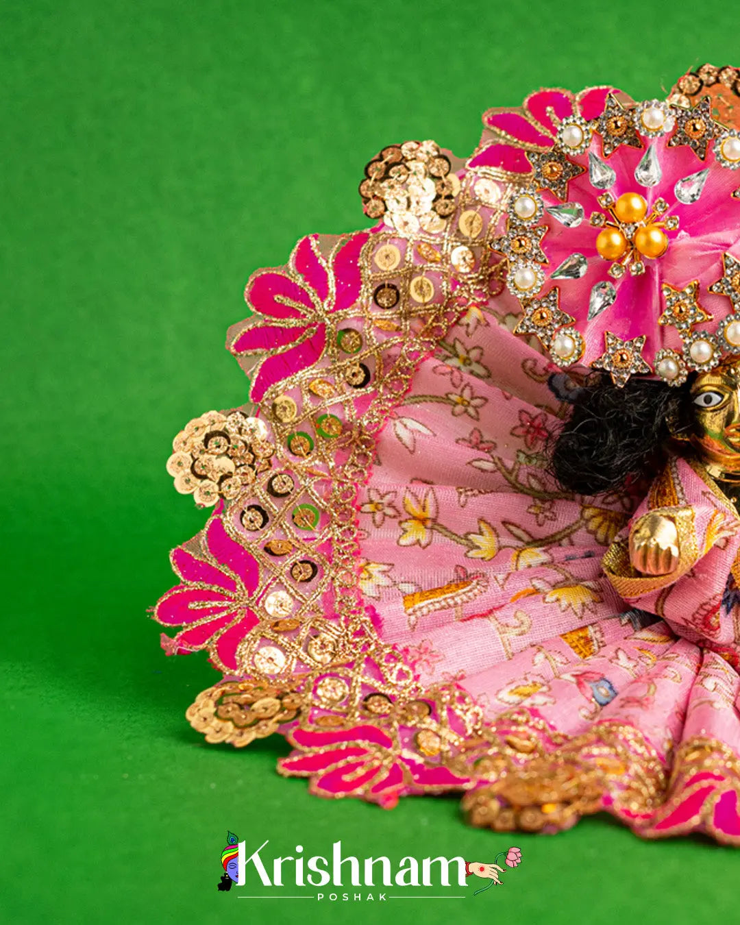 Pink Floral Dress For Laddu Gopal (Without Pagdi ) - Krishnam Poshak