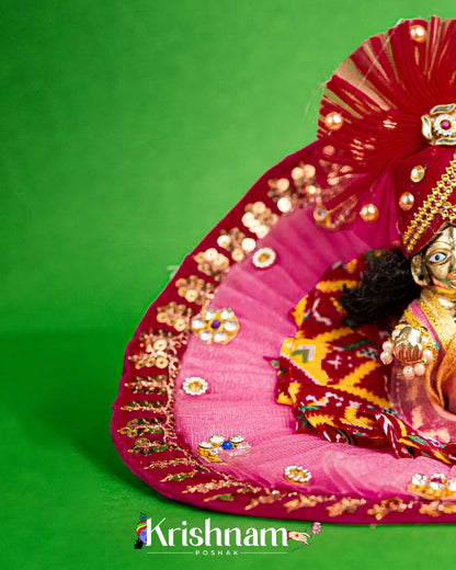 Pink Net Bandhej Dress for Laddu Gopal (Pagdi Included) Krishnam Poshak