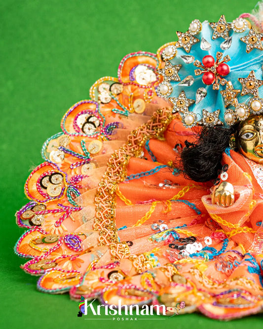Net Orange Dress With Thread work For Laddu Gopal (Without Pagdi ) - Lord of Universe