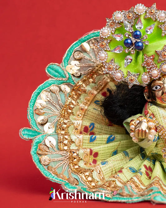 Green Kota Doria Dress for Laddu Gopal (Pagdi Not Included) Lord of Universe