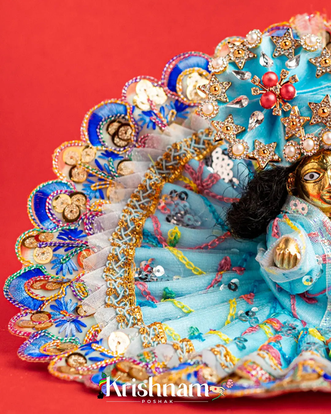 Net Blue Dress With Thread work For Laddu Gopal (Without Pagdi ) - Lord of Universe