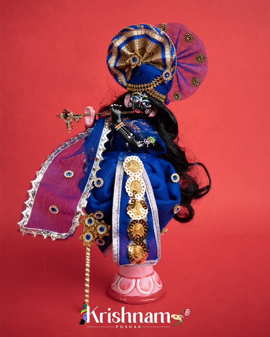 "Navy Blue Radha Krishna Dress - Crafted with Love in Rajasthan" (Dress Only) (Pagdi & Bansuri Included) - Lord of Universe