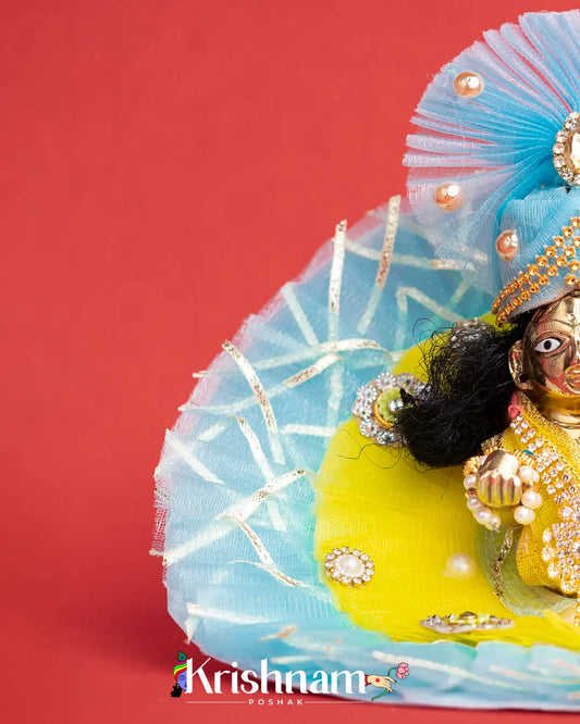 Sky Blue & Yellow Net Dress for Laddu Gopal (Pagdi Included) - Krishnam Poshak