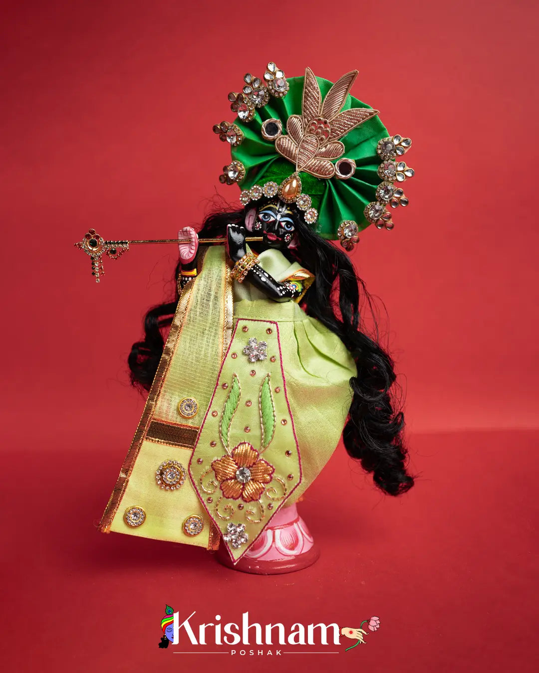 Exquisite Handmade Green Radha Krishna Dress - Crafted with Love in Kolkata" (Dress Only) (Pagdi Not Included) - Lord of Universe