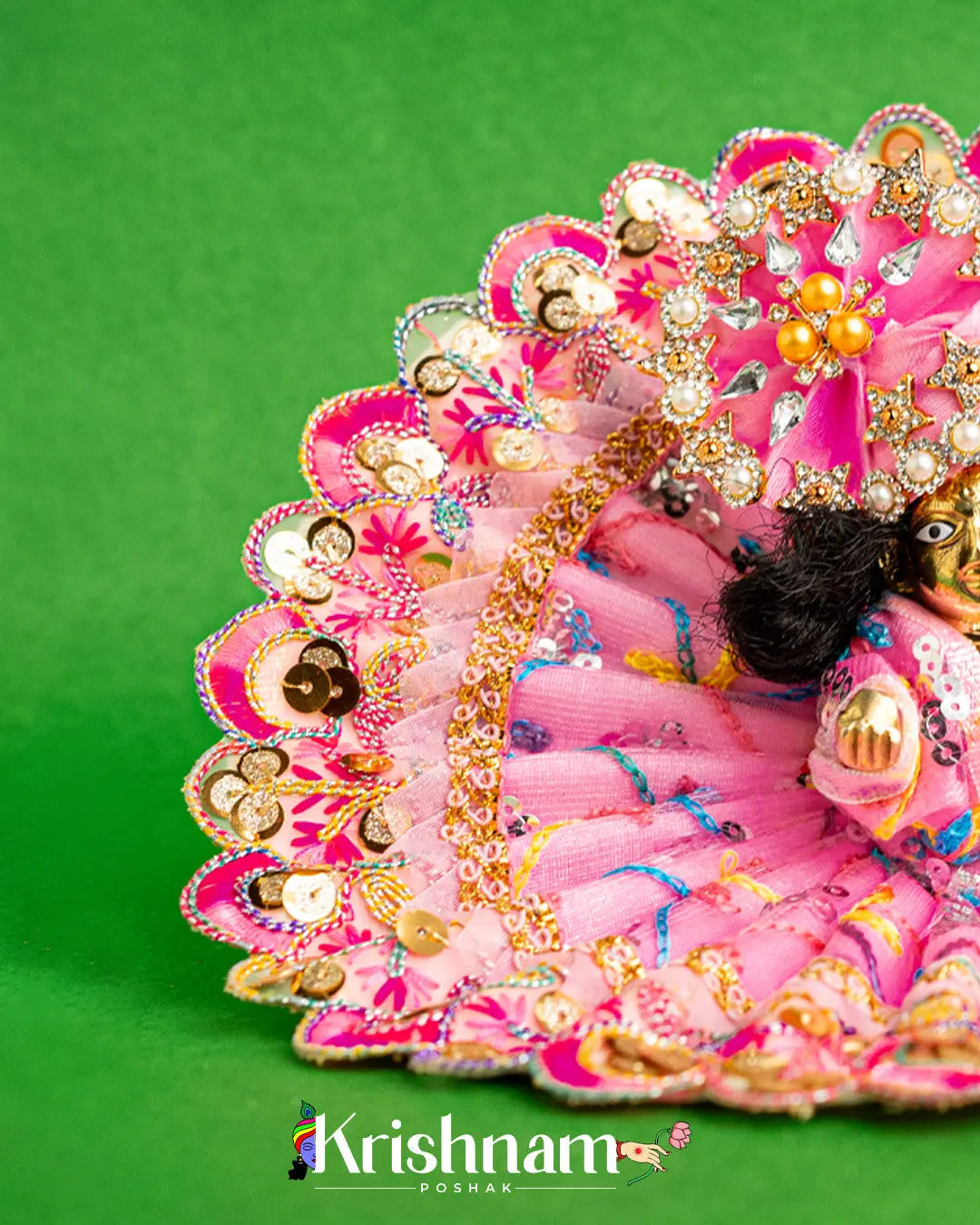 Net Pink Dress With Thread work For Laddu Gopal (Without Pagdi ) - Krishnam Poshak