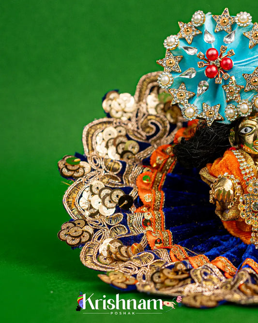 Velvet Blue Dress with Gota Border Laddu Gopal (Pagdi Not Included) - Lord of Universe