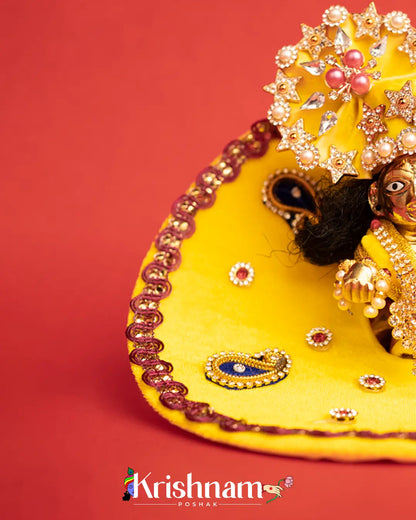 Yellow Soft Velvet Heavy Dress for Laddu Gopal (Pagdi Not Included) - Krishnam Poshak