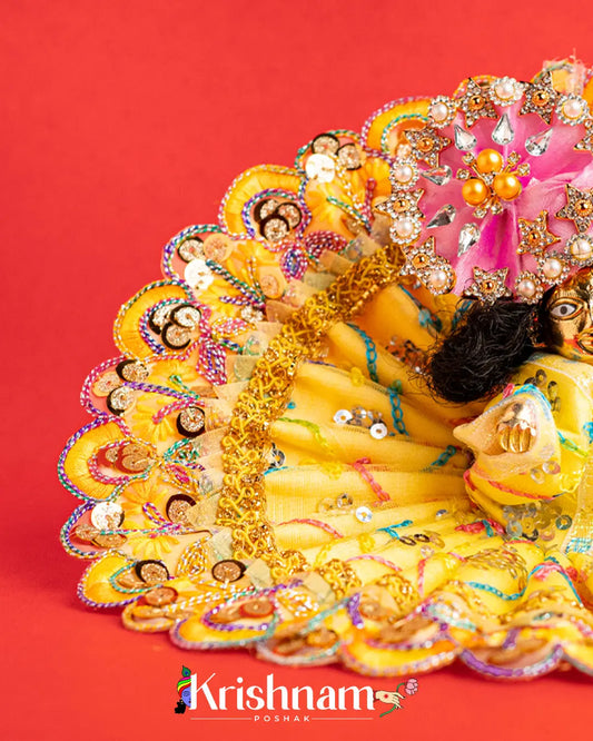 Net Yellow Dress With Thread work For Laddu Gopal (Without Pagdi ) - Krishnam Poshak