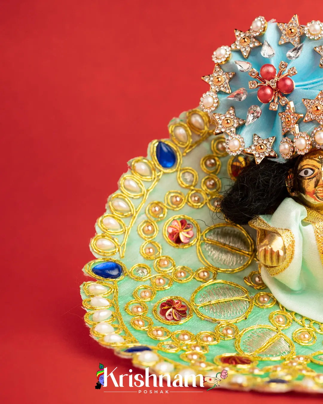 Green Dress With Golden Work For Laddu Gopal (Without Pagdi ) - Lord of Universe