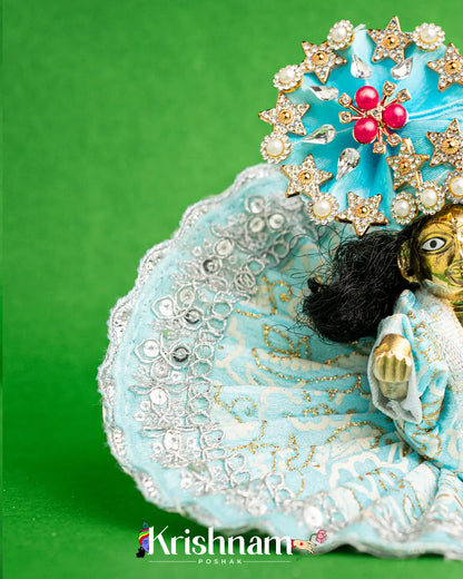 Cotton Sky Blue Dress With Silver Work For Laddu Gopal (Without Pagdi ) - Krishnam Poshak