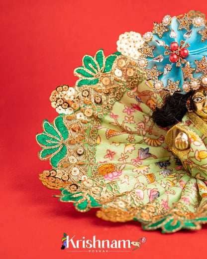 Green Floral Dress For Laddu Gopal (Without Pagdi ) - Lord of Universe