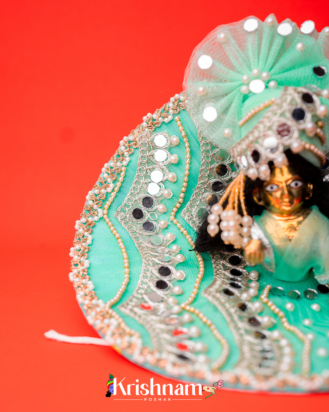 Cyan Mirror Heavy dress for laddu gopal ji Lord of Universe