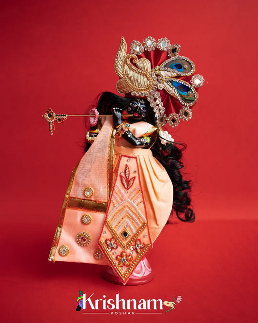 "Exquisite Handmade Peach Radha Krishna Dresses - Crafted with Love in Kolkata" (Dress Only) (Pagdi Not Included) Lord of Universe