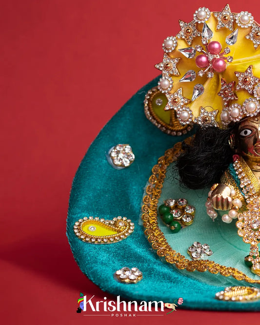 Green Net & Velvet Dress for Laddu Gopal (Pagdi Not Included) - Krishnam Poshak